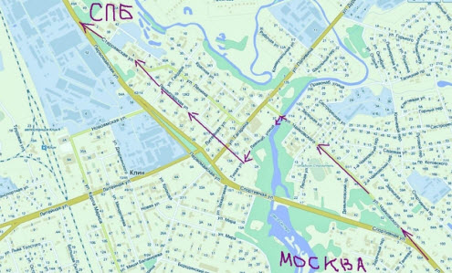 Схема проезда через Клин, трасса М10