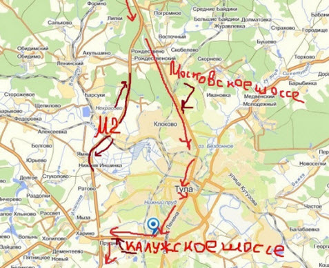 трасса м2, объезд пробки через Тулу