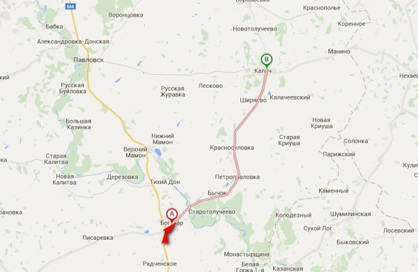 дорога богучар - калач на карте