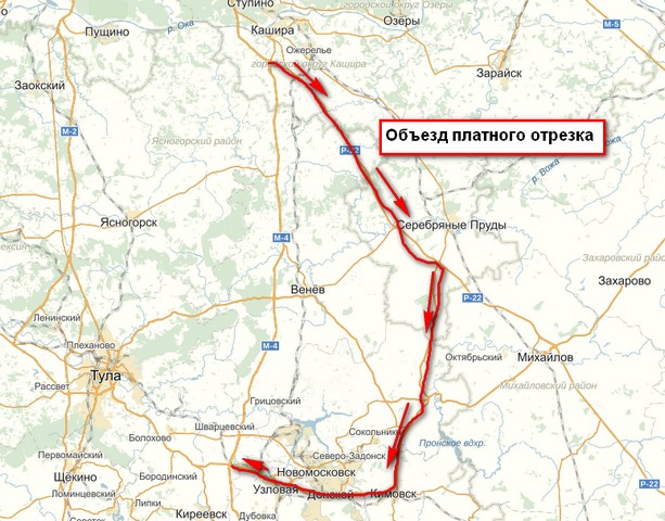 карта объезда платного участка на м4
